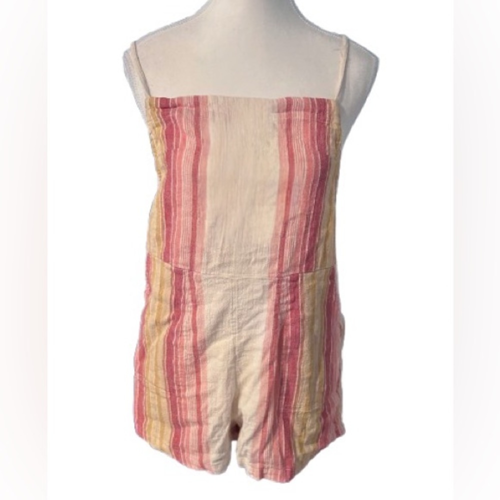 Rip Curl Cotton Linen Shorts Romper Overalls Beach Surf Striped Medium Boho
